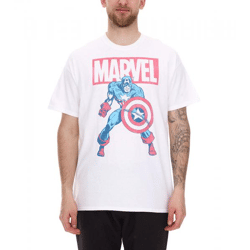 RE:COVERED X MARVEL Men's T-Shirt with MARVEL & Captain America Character Print Cotton Shirt Short-Sleeve Shirt IFMMMARV1104 White