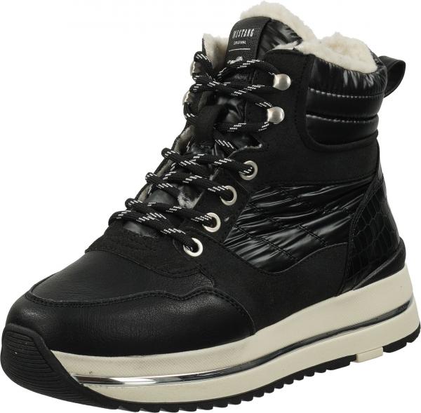 Trendige MUSTANG Stiefelette Schn&uuml;rschuhe f&uuml;r Damen 1480-602-9 Schwarz