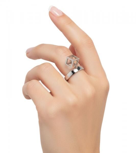 Zeitloser Calvin Klein Damen Ring mit W&uuml;rfelanh&auml;nger Edelstahl-Ring Finger-Ring Gr&ouml;&szlig;e 6 KJ3HMR00010 Silber