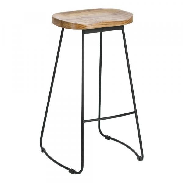 Barhocker Cazas Boho 74 cm, Sitz Holz natur, schwarzes Metallgestell