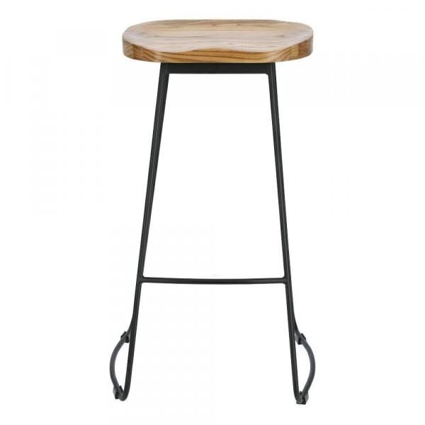 Barhocker Cazas Boho 74 cm, Sitz Holz natur, schwarzes Metallgestell