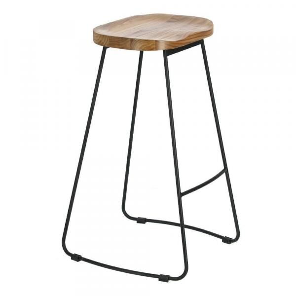 Barhocker Cazas Boho 74 cm, Sitz Holz natur, schwarzes Metallgestell