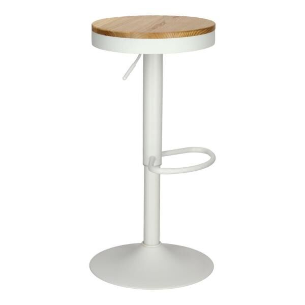 Barhocker Lofter weiß, Sitz aus Ulmenholz, höhenverstellbar 60-82 cm