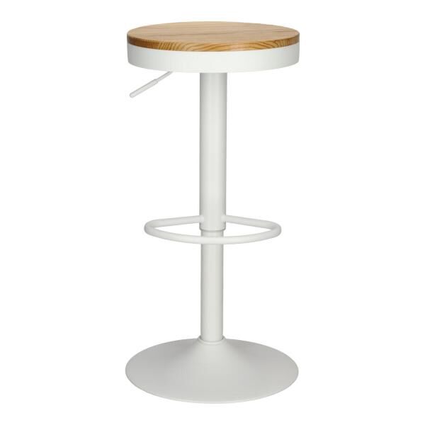 Barhocker Lofter wei&szlig;, Sitz aus Ulmenholz, h&ouml;henverstellbar 60-82 cm