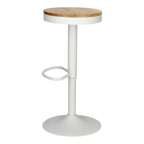 Barhocker Lofter wei&szlig;, Sitz aus Ulmenholz, h&ouml;henverstellbar 60-82 cm