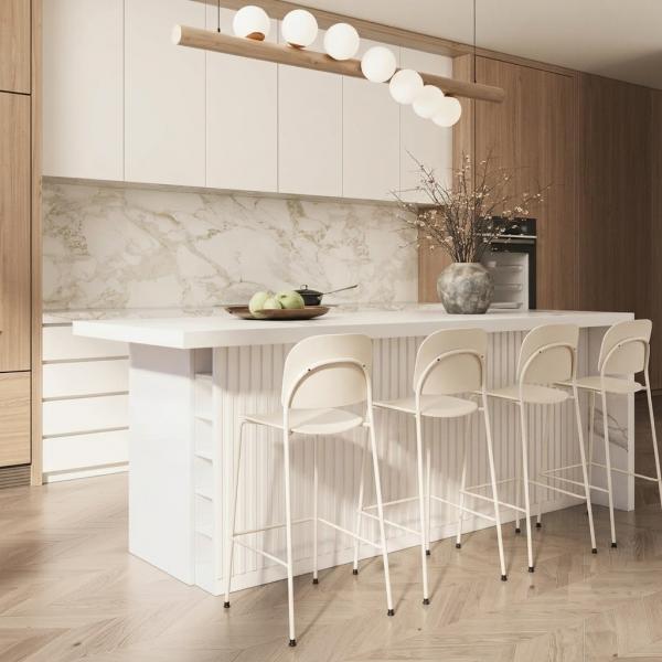 Barhocker Ravio 75 cm cremewei&szlig; mit Lehne und Fu&szlig;st&uuml;tze, Kunststoff