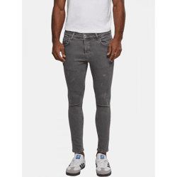 bequeme 2Y Premium Herren Jeans Skinny Fit Stretch Reißverschluss mit Baumwolle Grau