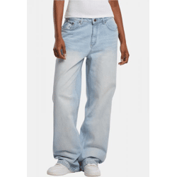 bequeme Karl Kani Damen Jeans Straight Fit mit Baumwolle Hell-Blau