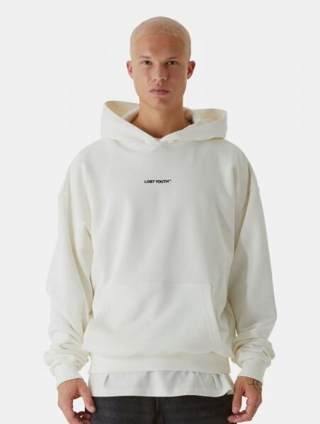 bequemer Lost Youth Herren Hoodie Taschen Slim Fit 460 g/m&sup2; mit Baumwolle Wei&szlig;