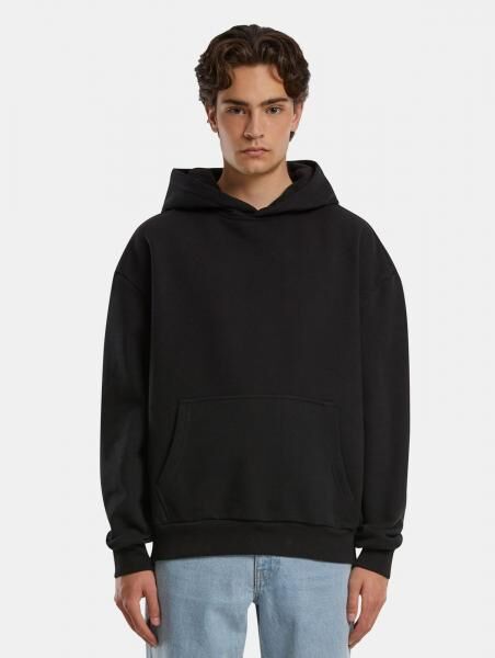 bequemer URBAN CLASSICS Herren Hoodie Rippb&uuml;ndchen Kapuze 500 g/m&sup2; mit Baumwolle Schwarz