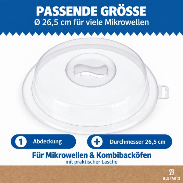 BLUPARTS Mikrowellen-Abdeckhaube Ø 26,5 cm Speiseabdeckung transparent Spritzschutz universal spülmaschinengeeignet