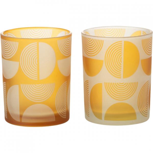 J-Line Retro Tea Light Holder, Ochre Yellow, 8 cm, Set of 2 (Assorted)