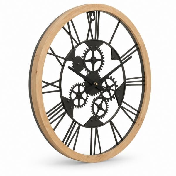 J-Line Wanduhr „Zahnrad“, schwarz/Holz, 60 cm