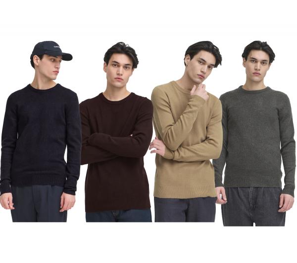 klassischer CASUAL FRIDAY CFHeine Herren Grobstrickpullover mit Label-Detail Strickpullover 20505605 in Dunkelblau, Braun, Beige oder Grau