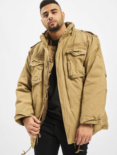 l&auml;ssige Brandit Herren Jacke Rei&szlig;verschluss Taschen Beige