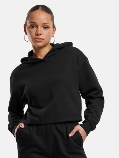 l&auml;ssiger Urban Classics Damen Hoodie Rippb&uuml;ndchen Kapuze 280 g/m&sup2; Schwarz
