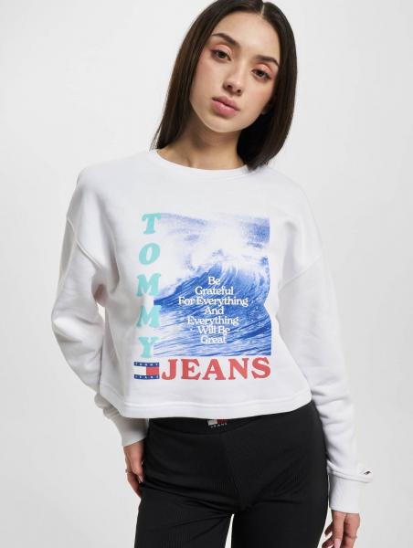 l&auml;ssiges Tommy Jeans Damen Sweatshirt mit Baumwolle Wei&szlig;