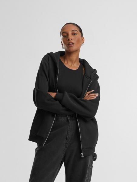 moderner URBAN CLASSICS Damen Hoodie Rei&szlig;verschluss Rippb&uuml;ndchen 330 g/m&sup2; mit Baumwolle Schwarz