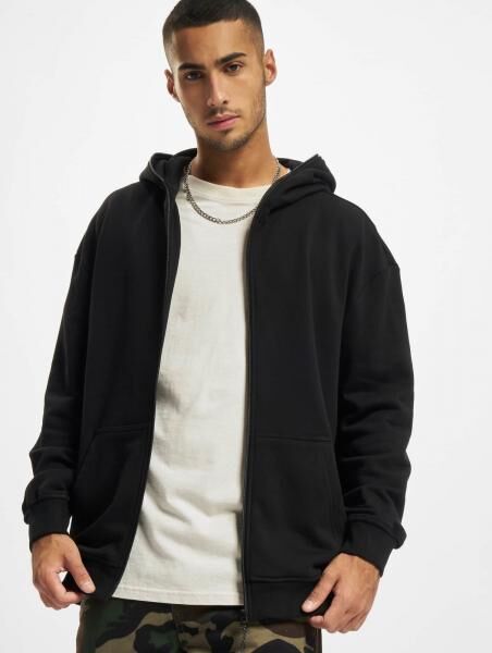 moderner Urban Classics Herren Hoodie Rei&szlig;verschluss Rippb&uuml;ndchen 305 g/m&sup2; Schwarz