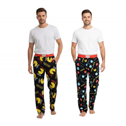 RE:COVERED X Pac-Man Loungepants Herren Schlafanzug-Hose mit Pac-Man Allover-Print Pyjama-Hose in Schwarz/Gelb oder Schwarz/Rot