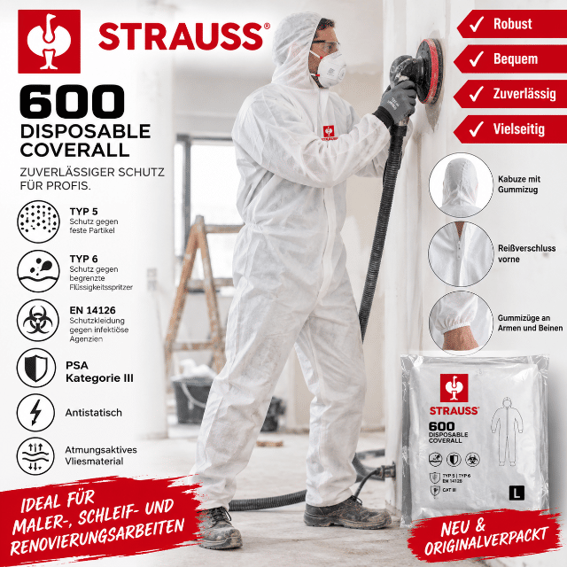 STRAUSS 600 Schutzoverall Maleranzug Schleifanzug Typ 5/6 Kat III L XL