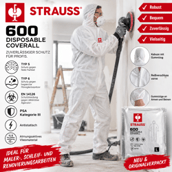 STRAUSS 600 Schutzoverall Maleranzug Schleifanzug Typ 5/6 Kat III L XL