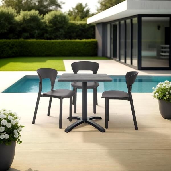 Stuhl Kabru schwarz aus Kunststoff, f&uuml;r Esszimmer, Terrasse und Garten