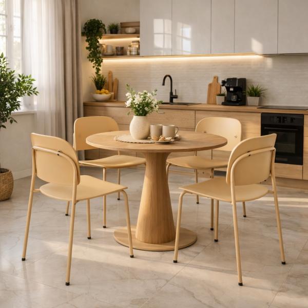 Stuhl Ravio sandbeige, Kunststoffschale auf Stahlbeinen, stapelbar