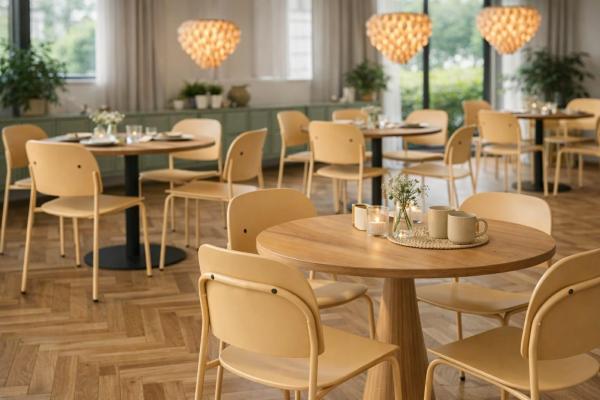 Stuhl Ravio sandbeige, Kunststoffschale auf Stahlbeinen, stapelbar