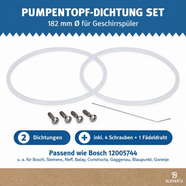 BLUPARTS Pumpentopf-Dichtung Set 182 mm Geschirrspüler 2 Dichtungen inkl. Schrauben passend Bosch Siemens 12005744