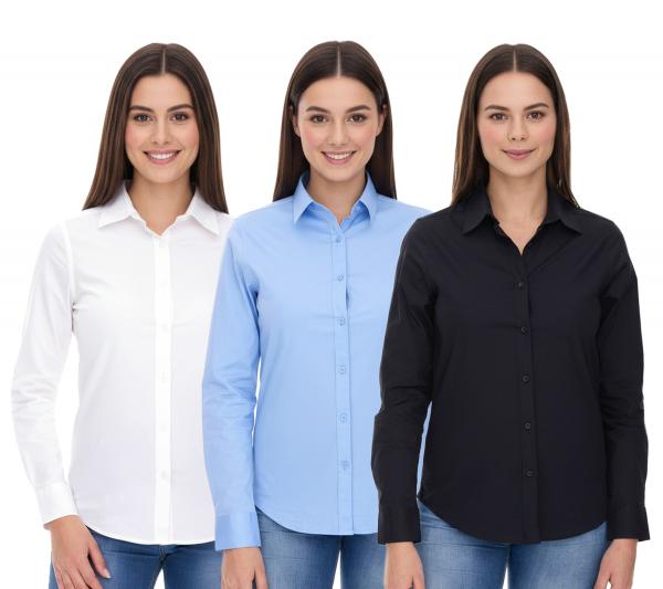 ELEVATE Hamell Langarm-Hemd schlichtes Damen Blusen-Hemd Popelin Bluse Hellblau, Schwarz oder Wei&szlig;