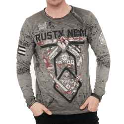Herren Longsleeve mit Fighter-Print Baumwoll-Langarm-Shirt Sommer-Pullover Freizeit-Shirt R-10150 Grau