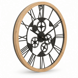 J-Line Wanduhr „Zahnrad“, schwarz/Holz, 60 cm