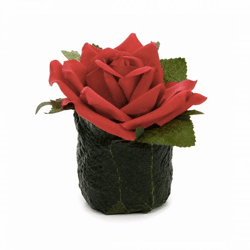 Kunstblume – Rose im Topf, Blätter rot, 8 cm