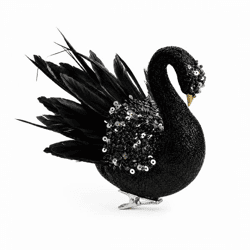 Schwan auf Clip, glitzernd, schwarz, 14 cm