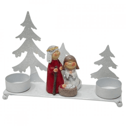 Teelichthalter Weihnachtskrippe Metall rot 20 cm