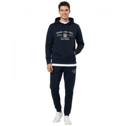 VINSON Herren Hoodie Baumwoll-Pullover mit Logo-Print Kapuzen-Pullover 104634 Dunkelblau