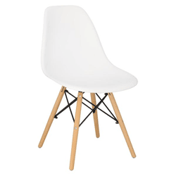 P016W Dining Chair, white, plastic shell, DSW-style wooden legs