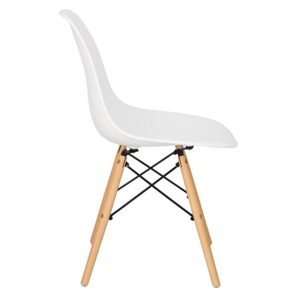Esszimmerstuhl P016W weiß, Kunststoffschale, Holzbeine im DSW-Stil