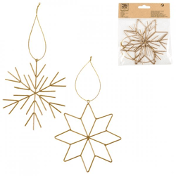 Christmas pendant Snowflake metal gold color 11,5 cm set of 2