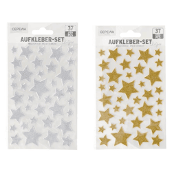 Aufkleber Set Sterne, Glitzer, 2/s, 37teilig
