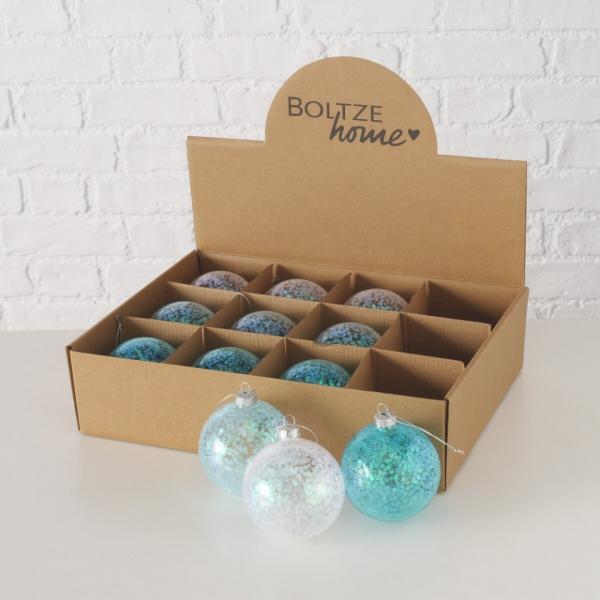 Boltze Weihnachtskugel aus Glas „Glimmy“, 8 cm, 3er-Set, sortiert