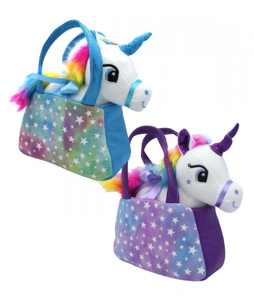 Einhorn Glow in the Dark Pl&uuml;schtasche - 3-fach sortiert - 23 cm