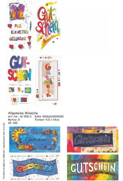 Gutscheinkarten - 100 St&uuml;ck - 8 Motive