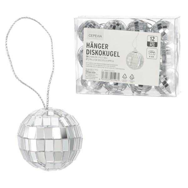 H&auml;nger Diskokugel, silber, 12er Set, ca.3cmD