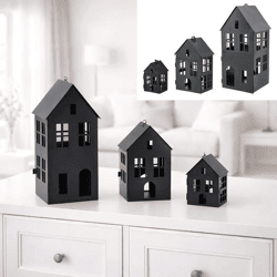 Haus, Metall, schwarz, 3er Set