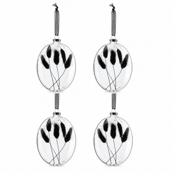 J-Line Weihnachtskugeln aus Glas, oval, mit getrocknetem Zweig, schwarz, 16 cm, 4er-Set