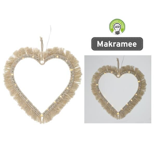 LED Herz Makramee zum H&auml;ngen, 20LED, ca.30cmD