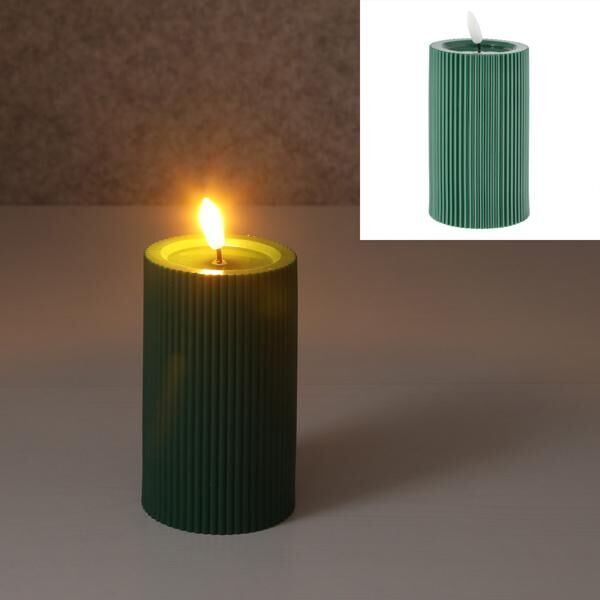 LED Kerze, Rille, gr&uuml;n, M, 7,5x12,5cmH