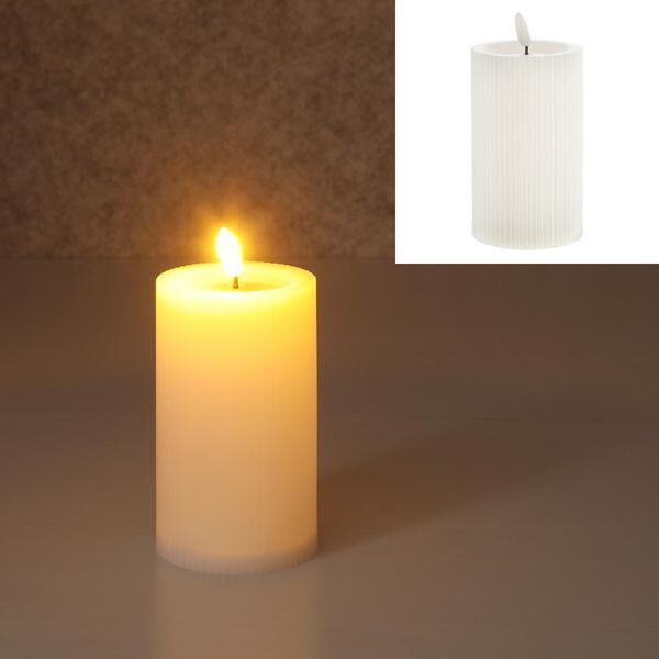 LED Kerze, Rille, wei&szlig;, M, 7,5x12,5cmH